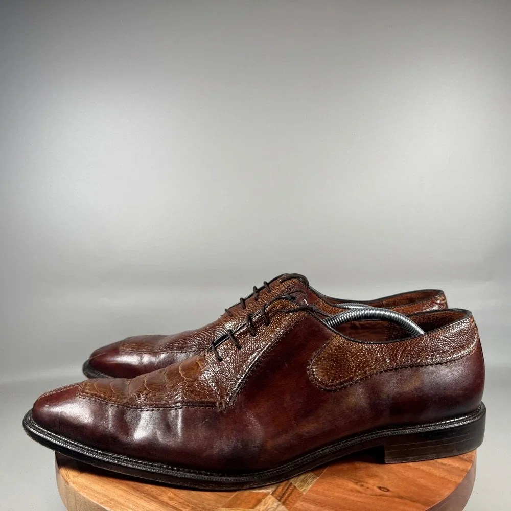 Belvedere Mens Brown Genuine Ostrich Leg Leather Hand Made Oxfords Size 13